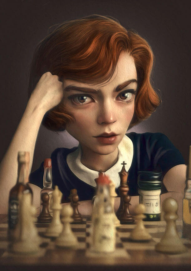 Gambito de dama. Ilustración de Antonio Lorente